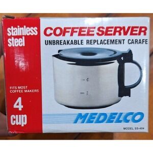 Medelco Vintage 1991 - 4 Cup Universal Stainless Steel Coffee Carafe Server NIB